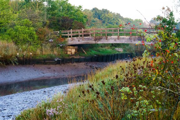 Wooden bridge at Eliing tide mill Southampton